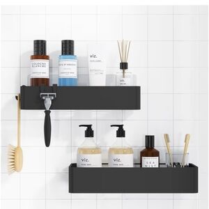2pk. New Kitsure Shower Caddy Adhesive Organizer Large Black Rustproof Shelves